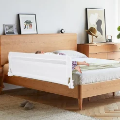 Barriere de Securite Enfant 120 cm, Barrière de Lit Bébé Rabattable avec Cadre en Métal, Housse Amovible, Blanc-Giantex Best