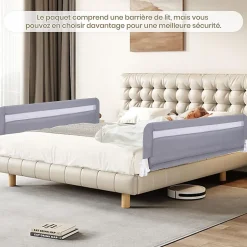 Giantex Barriere de Securite Enfant 120 cm, Barrière de Lit Bébé Rabattable avec Cadre en Métal, Housse Amovible, Gris