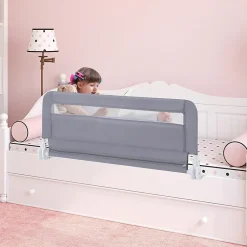 Barriere de Securite Enfant 100 cm, Barrière de Lit Bébé Rabattable avec Cadre en Métal, Housse Amovible, Gris-Giantex Discount