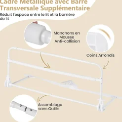 Barriere de Securite Enfant 100 cm, Barrière de Lit Bébé Rabattable avec Cadre en Métal, Housse Amovible, Gris-Giantex Clearance