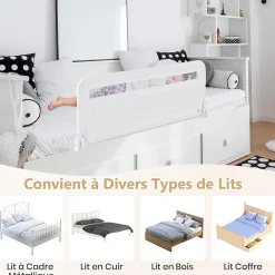 Barriere de Securite Enfant 100 cm, Barrière de Lit Bébé Rabattable avec Cadre en Métal, Housse Amovible, Gris-Giantex Clearance