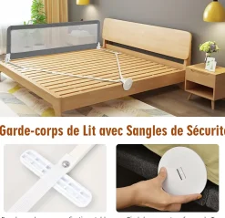 Giantex Barrière de Lit pour Bébé Garde Corps de lit Système de Sécurité Ancrage Renforcé Gris