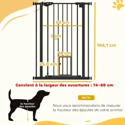 Barrière de sécurité animaux réglable L.74-80 cm porte double verrouillage petite porte sans perçage-PawHut Best