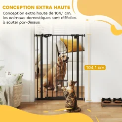 Barrière de sécurité animaux réglable L.74-80 cm porte double verrouillage petite porte sans perçage-PawHut Best