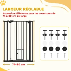 Barrière de sécurité animaux réglable L.74-80 cm porte double verrouillage petite porte sans perçage-PawHut Best