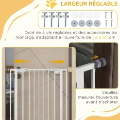 Barrière de sécurité animaux réglable L.74-80 cm porte double verrouillage petite porte sans perçage-PawHut Clearance