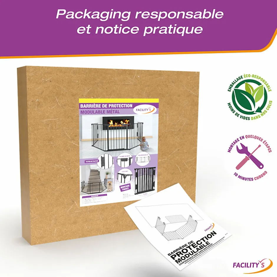 Barrière de sécurité enfant, bébé, animaux - 3 mètres, 5 panneaux modulables et pliables-Facility'S Online