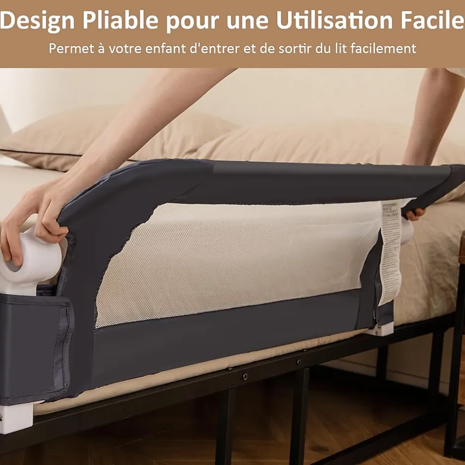Barrière de Sécurité Enfant Lit, Barrière de Lit Enfant Bébé Pliable avec Mousse Souple, Gris, 105 x 40 x 42 CM-Giantex Discount
