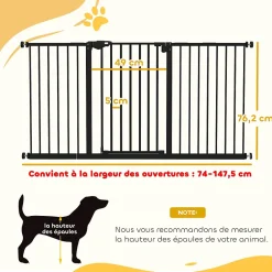 PawHut Barrière de sécurité longueur réglable porte double verrouillage sans perçage acier plastique noir