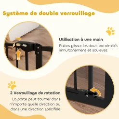 PawHut Barrière de sécurité longueur réglable porte double verrouillage sans perçage acier plastique noir