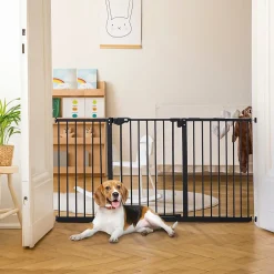 PawHut Barrière de sécurité longueur réglable porte double verrouillage sans perçage acier plastique noir