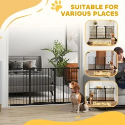 PawHut Barrière de sécurité longueur réglable porte double verrouillage sans perçage acier plastique noir