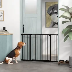 Barrière de sécurité longueur réglable dim. 76-107l x 76H cm sans perçage métal plastique noir-PawHut Discount