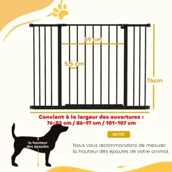 Barrière de sécurité longueur réglable dim. 76-107l x 76H cm sans perçage métal plastique noir-PawHut Discount