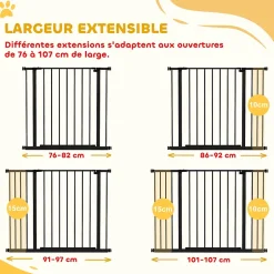 Barrière de sécurité longueur réglable dim. 76-107l x 76H cm sans perçage métal plastique noir-PawHut Discount