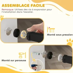 Barrière de sécurité longueur réglable dim. 76-107l x 76H cm sans perçage métal plastique noir-PawHut Discount