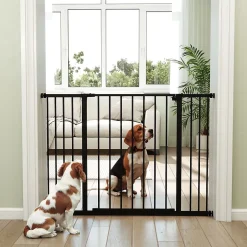 Barrière de sécurité longueur réglable dim. 76-107l x 76H cm sans perçage métal plastique noir-PawHut Discount