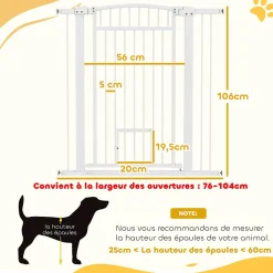 PawHut Barrière de sécurite chien extensible L.76-104 cm double verrouillage montage pression ou perçage blanc