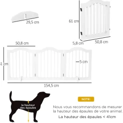 Barrière modulable pliable barrière de sécurité 154,5L x 61H cm MDF blanc-PawHut New
