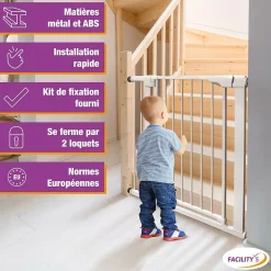 Facility'S Barrière sécurité escalier extensible sans perçage bébé - chien- 82 x 76 cm - FACILITYS