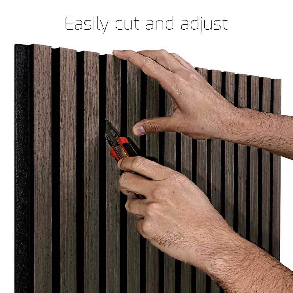 Frankystar Beethoven - Lot de 4 panneaux acoustiques à lattes en bois 150x60 cm, marron foncé