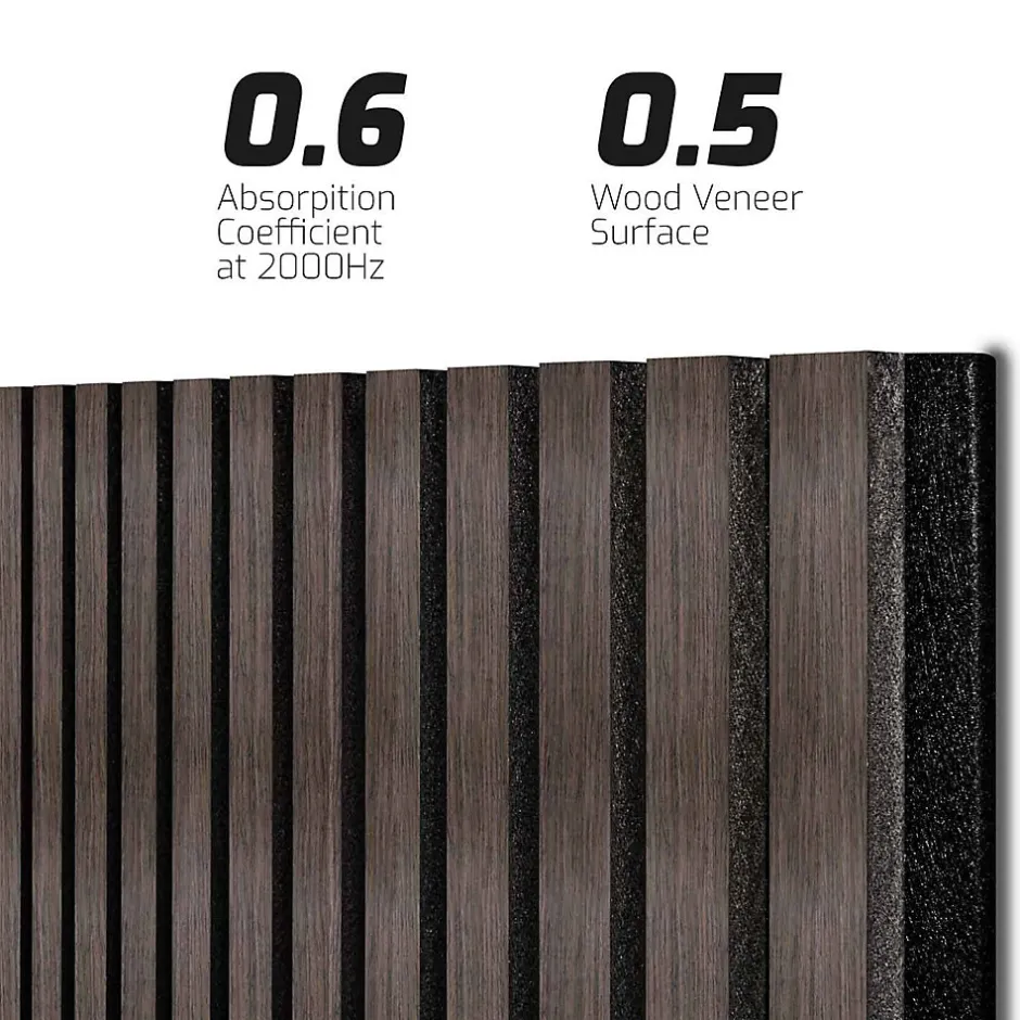 Frankystar Beethoven - Lot de 4 panneaux acoustiques à lattes en bois 150x60 cm, marron foncé