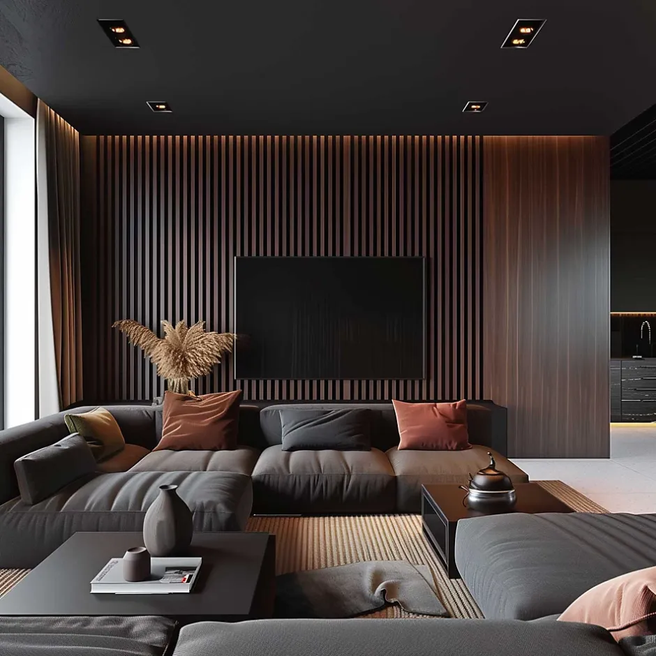 Frankystar Beethoven - Lot de 4 panneaux acoustiques à lattes en bois 150x60 cm, marron foncé