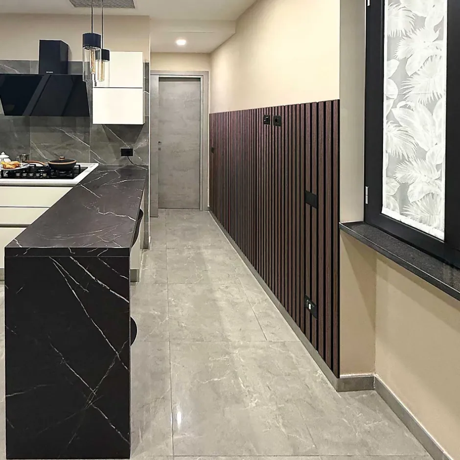 Frankystar Beethoven - Lot de 4 panneaux acoustiques à lattes en bois 150x60 cm, marron foncé