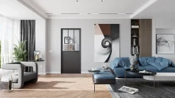 Bloc Porte Atelier H. 204 X 73 X 3 cm cadre en aluminium noir et verre transparent Poussant Gauche-Optimum Hot