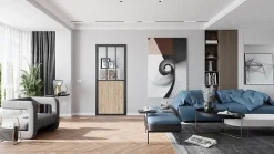 Optimum Bloc Porte Atelier H. 204 X 93 X 3 cm cadre en aluminium noir et verre transparent chêne terra Poussant Gauche