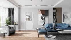 Optimum Bloc Porte Atelier H. 204 x 93 x 3 cm cadre en aluminium blanc et verre transparent Poussant Gauche