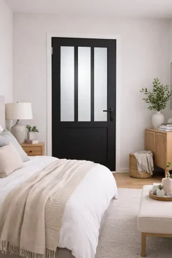 Gd Menuiseries Bloc Porte Atelier Noir Vitre Depoli H204 X L73 Côte Tableau P.droite,poignee