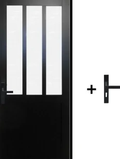 Gd Menuiseries Bloc Porte Atelier Noir Vitre Depoli H204 X L73 Côte Tableau P.droite,poignee
