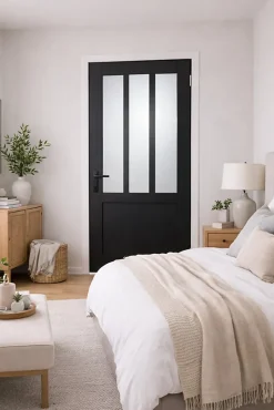 Bloc Porte Atelier Noir Vitre Depoli H204 X L83 Côte Tableau P.gauche,poignee-Gd Menuiseries Hot