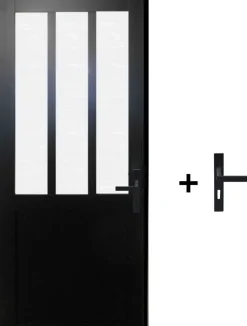 Bloc Porte Atelier Noir Vitre Depoli H204 X L83 Côte Tableau P.gauche,poignee-Gd Menuiseries Hot