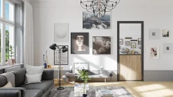 Optimum Bloc Porte Contemporain H. 204 X 73 X 3 cm cadre en aluminium noir et verre transparent chêne terra Poussant Gauche