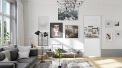 Optimum Bloc Porte Contemporain H. 204 X 73 X 3 cm cadre en aluminium noir et verre transparent chêne terra Droit