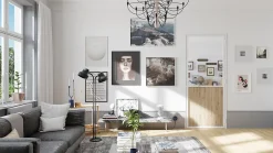 Optimum Bloc Porte Contemporain H. 204 X 93 X 3 cm cadre en aluminium blanc et verre transparent chêne terra Poussant Gauche