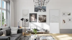 Bloc Porte Contemporain H. 204 X 73 X 3 cm cadre en aluminium blanc et verre Depoli blanc Poussant Gauche-Optimum