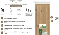 Reivilo Bloc porte fin de chantier Matild, chêne brut, réversible, H.204 x l.63 cm