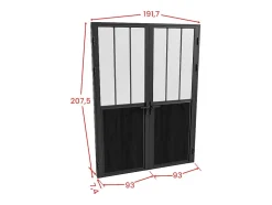 Bloc porte réversible à deux battants en aluminium et verre trempé dépoli style atelier - 2 x H204 x L93 cm - Noir - ERMELO-Vente-unique Hot