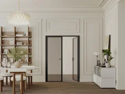 Vente-unique Bloc porte réversible à deux battants en aluminium et verre trempé fumé - 2 x H204 x L73 cm - Noir - LOXTON