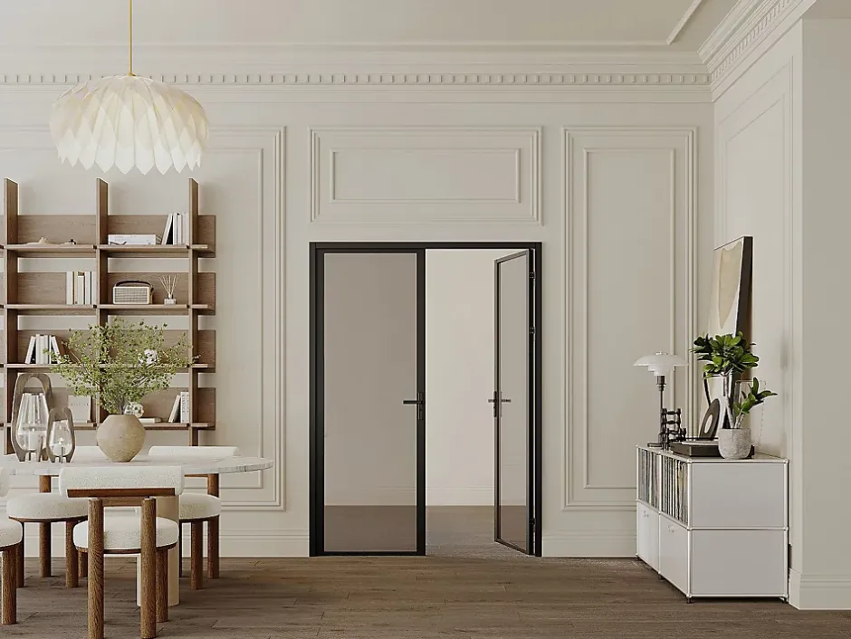 Vente-unique Bloc porte réversible à deux battants en aluminium et verre trempé fumé - 2 x H204 x L73 cm - Noir - LOXTON