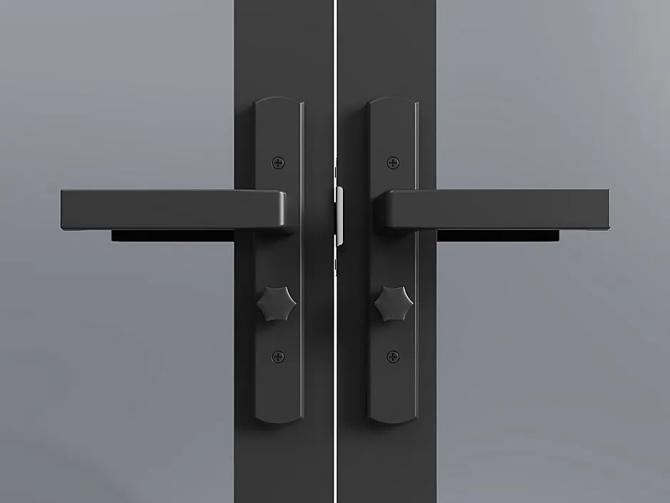 Vente-unique Bloc porte réversible à deux battants en aluminium et verre trempé fumé - 2 x H204 x L73 cm - Noir - LOXTON