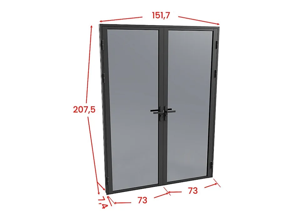 Vente-unique Bloc porte réversible à deux battants en aluminium et verre trempé fumé - 2 x H204 x L73 cm - Noir - LOXTON