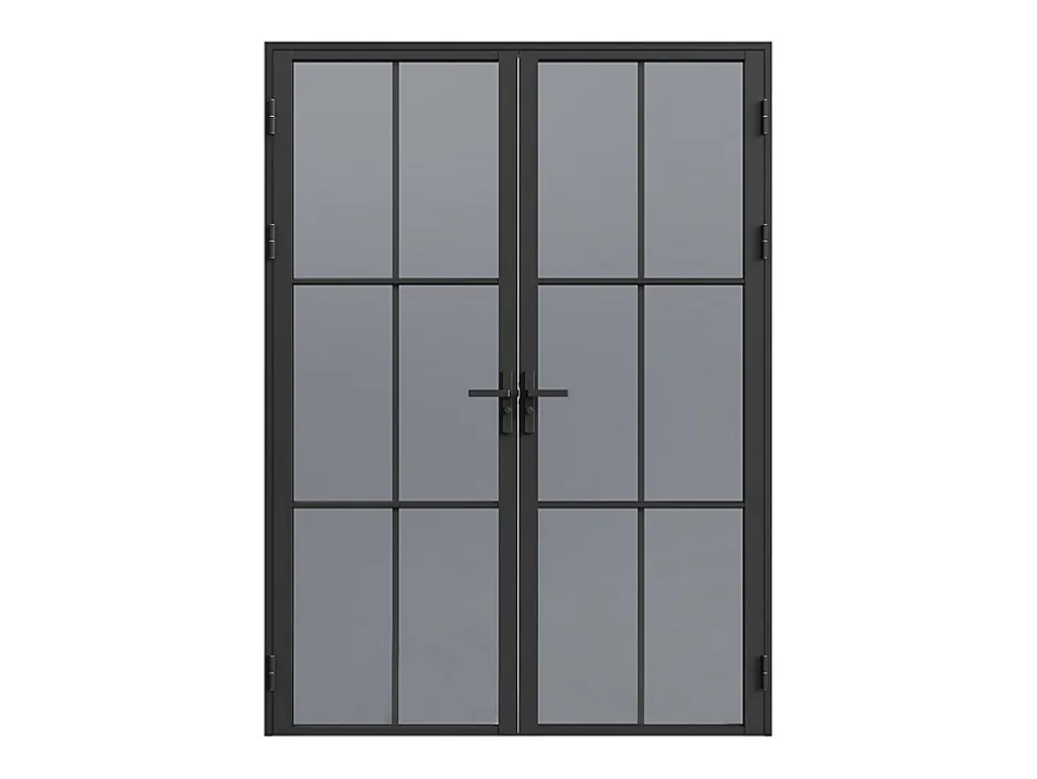 Vente-unique Bloc porte réversible à deux battants en aluminium et verre trempé fumé - 2 x H204 x L83 cm - Noir - SEROTO