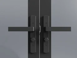 Vente-unique Bloc porte réversible à deux battants en aluminium et verre trempé fumé - 2 x H204 x L83 cm - Noir - SEROTO