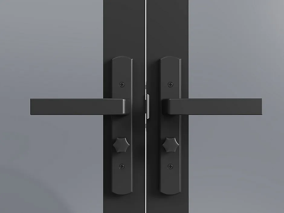 Vente-unique Bloc porte réversible à deux battants en aluminium et verre trempé fumé - 2 x H204 x L83 cm - Noir - SEROTO