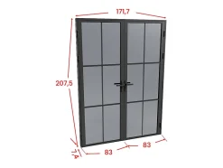 Vente-unique Bloc porte réversible à deux battants en aluminium et verre trempé fumé - 2 x H204 x L83 cm - Noir - SEROTO