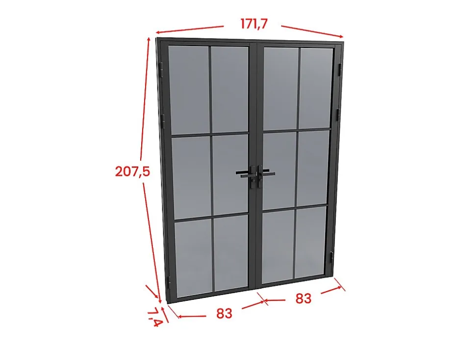Vente-unique Bloc porte réversible à deux battants en aluminium et verre trempé fumé - 2 x H204 x L83 cm - Noir - SEROTO
